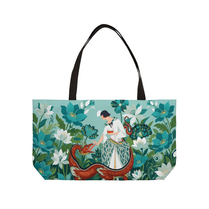 🐉🌿 The Dragon Keeper Weekender Tote Bag – Art Deco Floral Fantasy