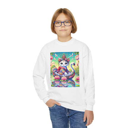 Geisha Kitten’s River Voyage Youth Crewneck Sweatshirt – Grace, Adventure & Storybook Charm