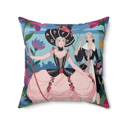 🌸🎀 The Grand Fashion Promenade Square Pillow – Art Deco Floral Whimsy