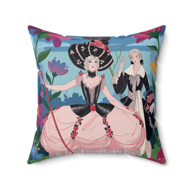 🌸🎀 The Grand Fashion Promenade Square Pillow – Art Deco Floral Whimsy