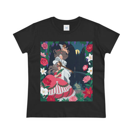 🌹🎶 The Midnight Garden Serenade Cotton Tee – Art Deco Romantic Fantasy