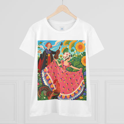 🎻🐓 The Garden Serenade Cotton Tee – Art Deco Folk Whimsy