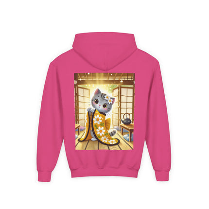 Playful Kitten in the Tea Room Youth Hooded Sweatshirt – Curiosity, Charm & Cozy Comfort