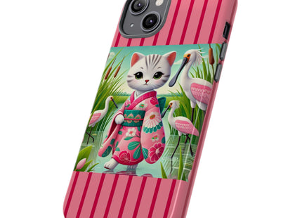 Geisha Kitten Strolls Among the Spoonbills Phone Cases