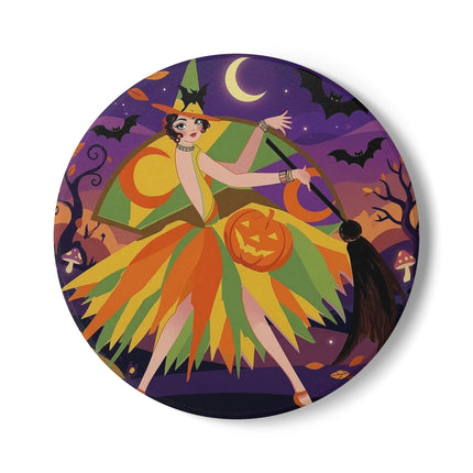 🎃🧙 The Witch Of Jack-O'-Lantern Hollow Ceramic Coaster – Whimsical Halloween Charm