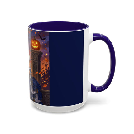 🎃💙 The Pumpkin Lantern Courtship Colorful Mug – Romantic Halloween Elegance