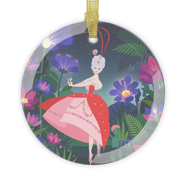 🌙🌺 Moonlight Waltz Among The Blossoms Glass Ornament – Art Deco Floral Enchantment