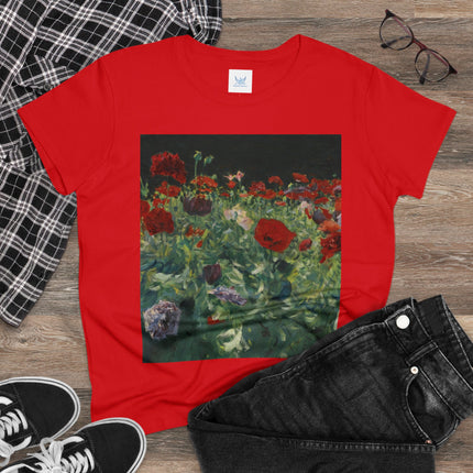 Poppies (A Study of Poppies for Carnation, Lily, Lily, Rose) by John Singer Sargent Women's Midweight Cotton Tee