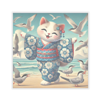 Geisha Kitten by the Seaside Kiss-Cut Stickers (4 Sizes)