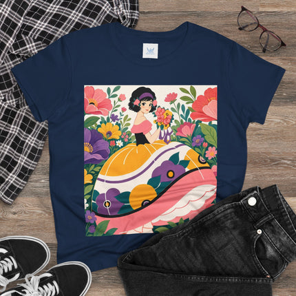 🌸💜 The Girl With The Flower Bouquet Cotton Tee – Art Deco Floral Whimsy