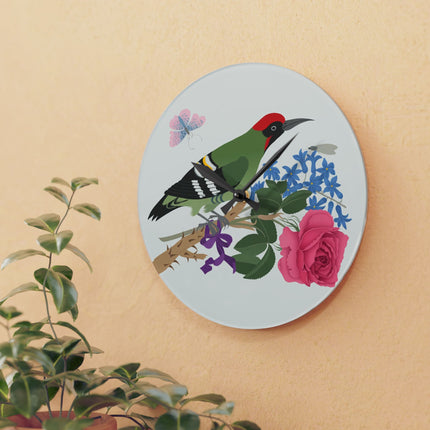Woodpecker & Rose Acrylic Wall Clock