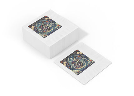 Skeleton Kabuki Performer White Coined Napkins