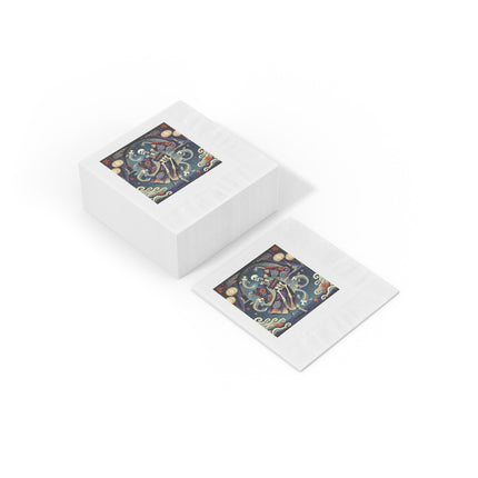 Skeleton Kabuki Performer White Coined Napkins