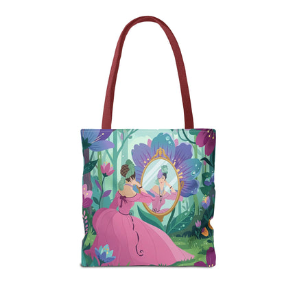 🌸🪞 The Lady Of The Enchanted Garden Mirror Tote Bag – Art Deco Floral Fantasy