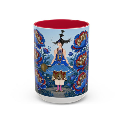💙🌺 The Sapphire Blossom Garden Dancer Colorful Mug – Art Deco Fashion Fantasy