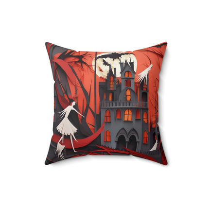 Halloween Night Scene Spun Polyester Square Pillow