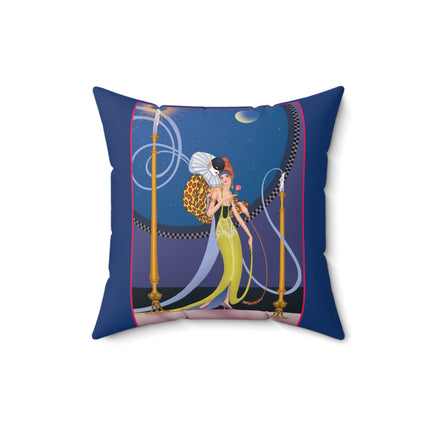 Smoke and Secrets: A Glamorous Encounter in Prohibition Era Spun Polyester Square Pillow