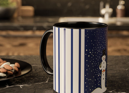 Snowman in Falling Snow Colorful Mugs (11oz, 15oz)
