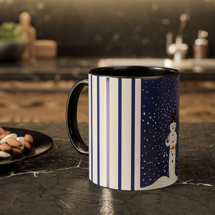 Snowman in Falling Snow Colorful Mugs (11oz, 15oz)