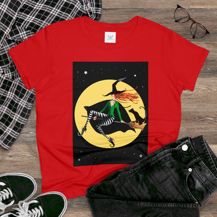 A Witch’s Moonlit Flight Women's Midweight Cotton Tee