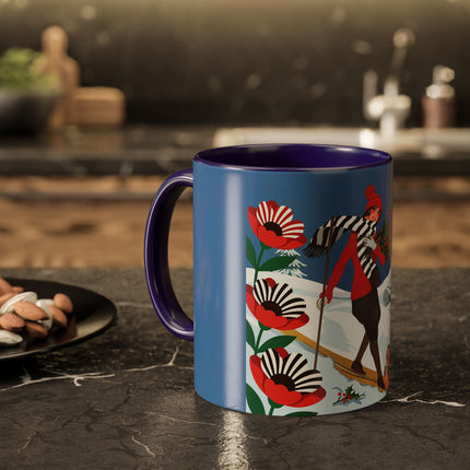 🎿🎄 The Christmas Holly Skier Colorful Mug – Whimsical Holiday Fantasy