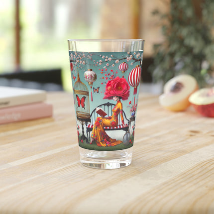 Reading In A Painted Garden Pint Glass, 16oz
