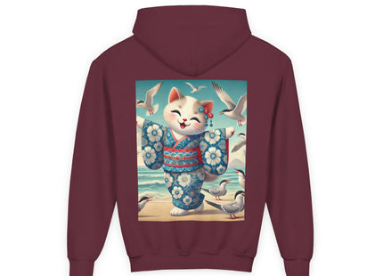 Geisha Kitten by the Seaside Youth Heavy Blend Hooded Sweatshirt