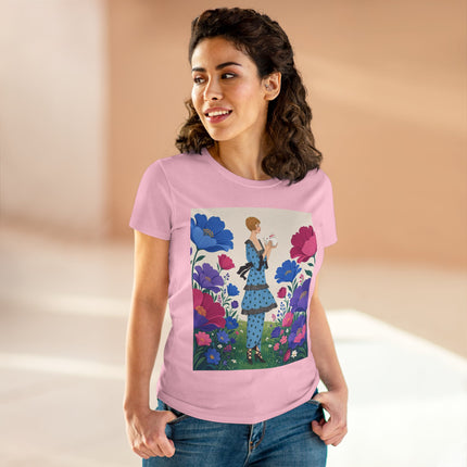 🐇🌺 The Little Rabbit Garden Cotton Tee – Art Deco Floral Whimsy