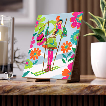 🎿🌸 The Winter Flower Adventurer Ceramic Tile – Colorful Alpine Fantasy