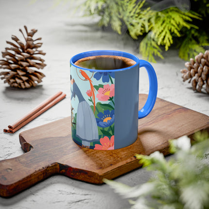 The Lady And The Mysterious Bird Colorful Mugs – Art Deco Botanical Mystery