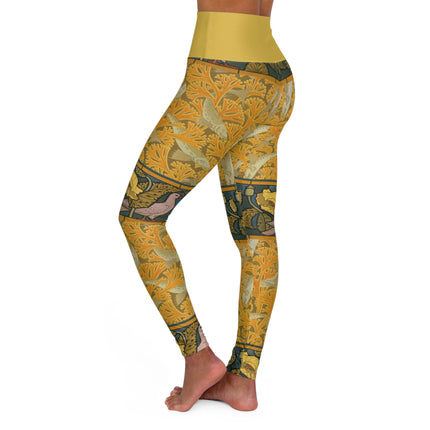 Fish, Seaweed, Poppies & Pigeon by Maurice Pillard Verneuil High Waisted Yoga Leggings (AOP)