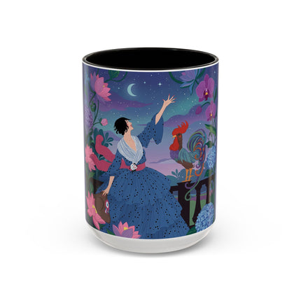 The Lady And The Morning Song Colorful Mugs – Art Deco Botanical Elegance
