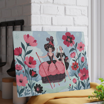 🌹❄️ The Ladies Of The Winter Rose Garden Glass Cutting Board – Art Deco Holiday Romance