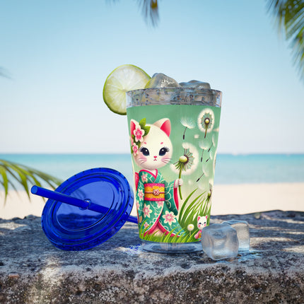 Geisha Kitten and the Dandelion Wish Sunsplash Tumbler with Straw, 16oz