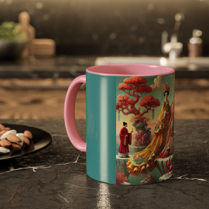 Cherry Blossom Courtesans & Crimson Crab Colorful Mug – Imperial Elegance & Playful Charm
