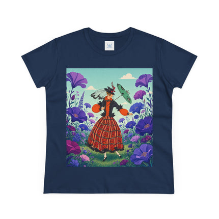 🌺✨ The Enchanted Flower Promenade Cotton Tee – Art Deco Fashion Whimsy