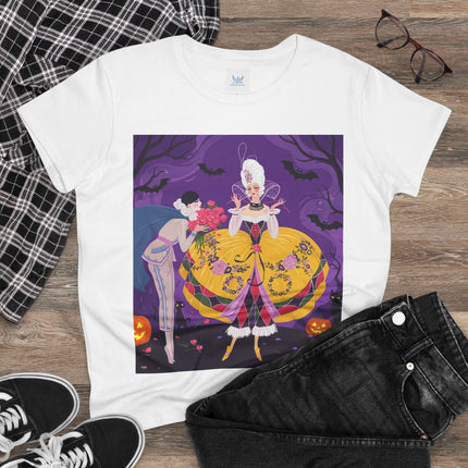 🎭🌹 The Harlequin Rose Masquerade Cotton Tee – Theatrical Halloween Romance