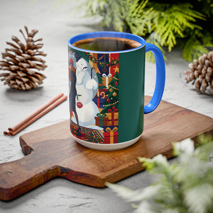 ☃️🎄 The Snowman's Christmas Companion Colorful Mug – Art Deco Holiday Fantasy