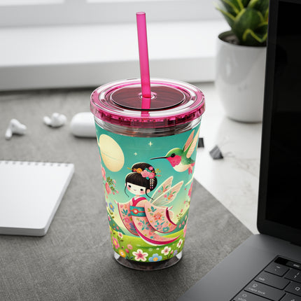 Geisha Fairy and the Hummingbird Blossom Sunsplash Tumbler with Straw, 16oz