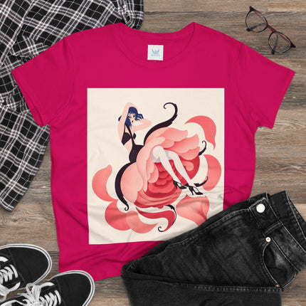 🌹🖤 The Lady Of The Blushing Rose Cotton Tee – Art Deco Fashion Illustration