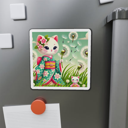 Geisha Kitten and the Dandelion Wish Die-Cut Magnets (5 Sizes)