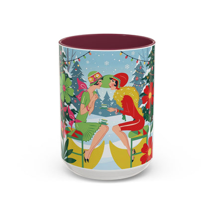 ☕🎄 Christmas Tea In The Snow Garden Colorful Mug – Art Deco Holiday Friendship