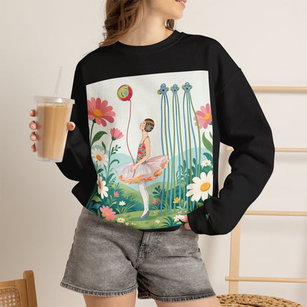 🌼🎈 The Garden Balloon Dancer Crewneck Sweatshirt – Art Deco Floral Whimsy