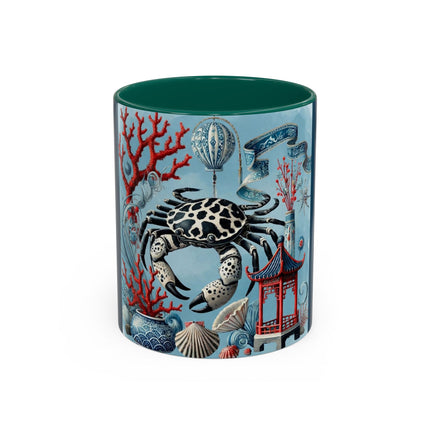Spotted Crab & Pagoda Colorful Mug – Mystical Ocean & Asian Harmony