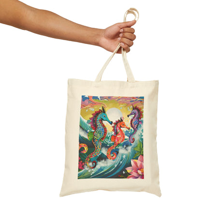 Seahorse Symphony Cotton Canvas Tote Bag