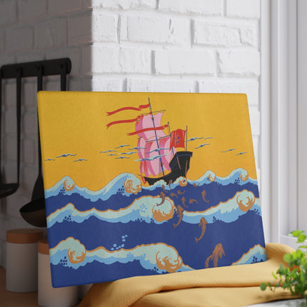Golden Seas and Whimsical Dreams Glass Cutting Board