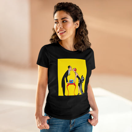 Moment of Elegance: A Passionate Embrace Amidst Golden Splendor Women's Midweight Cotton Tee