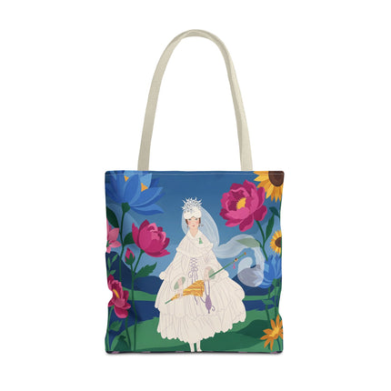 🌸👑 The Lady Of The Enchanted Flower Crown Tote Bag – Art Deco Garden Fantasy
