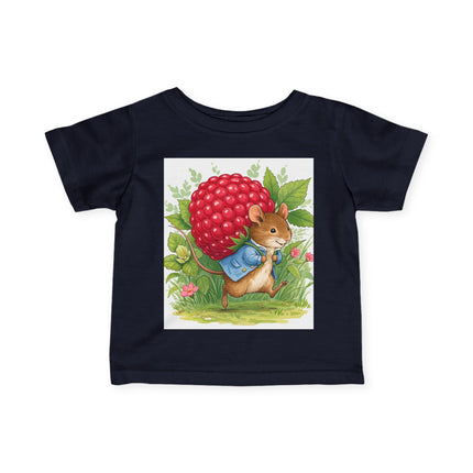 🐭🍓 The Little Raspberry Garden Mouse Infant Fine Jersey Tee – Whimsical Woodland Charm