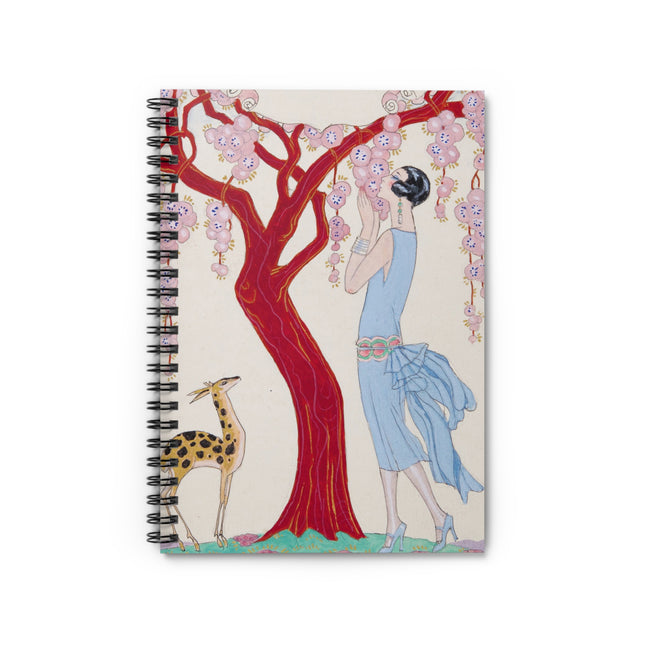 Woman, Fawn, and Red Tree by George Barbier Spiral Notebook - Ruled Line